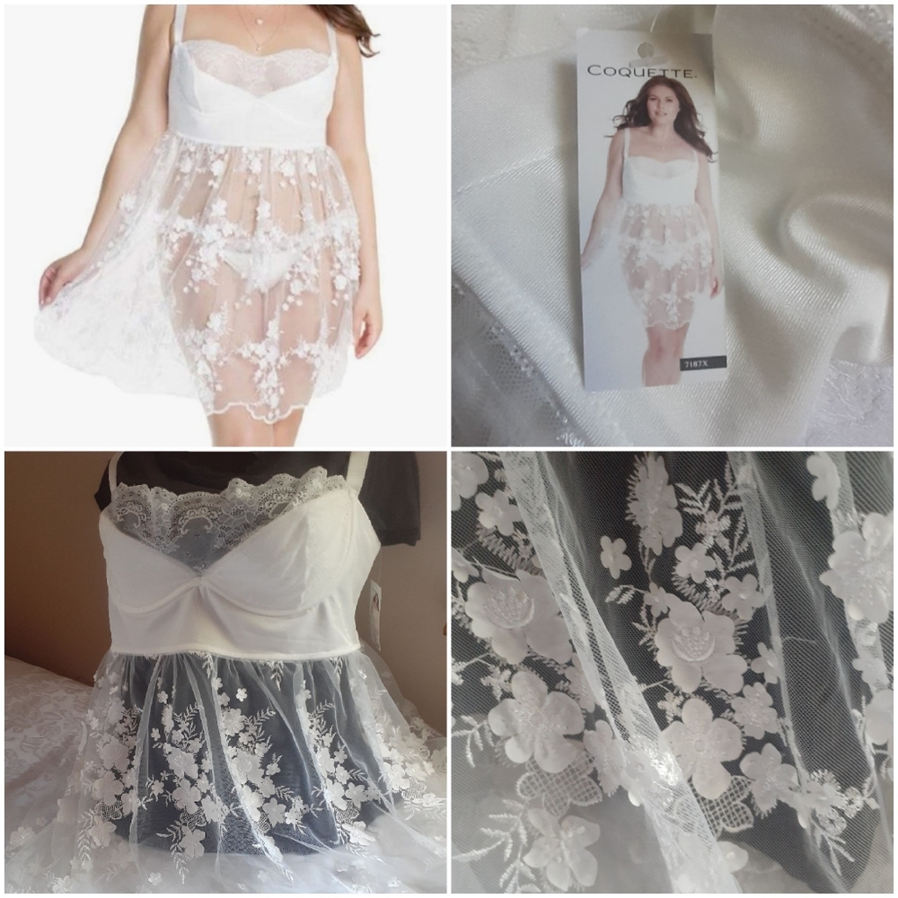 NWT Bridal White Lace Baby Doll 1X 2X Coquette Diva